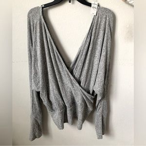 Express gray v neck faux wrap sweater XL